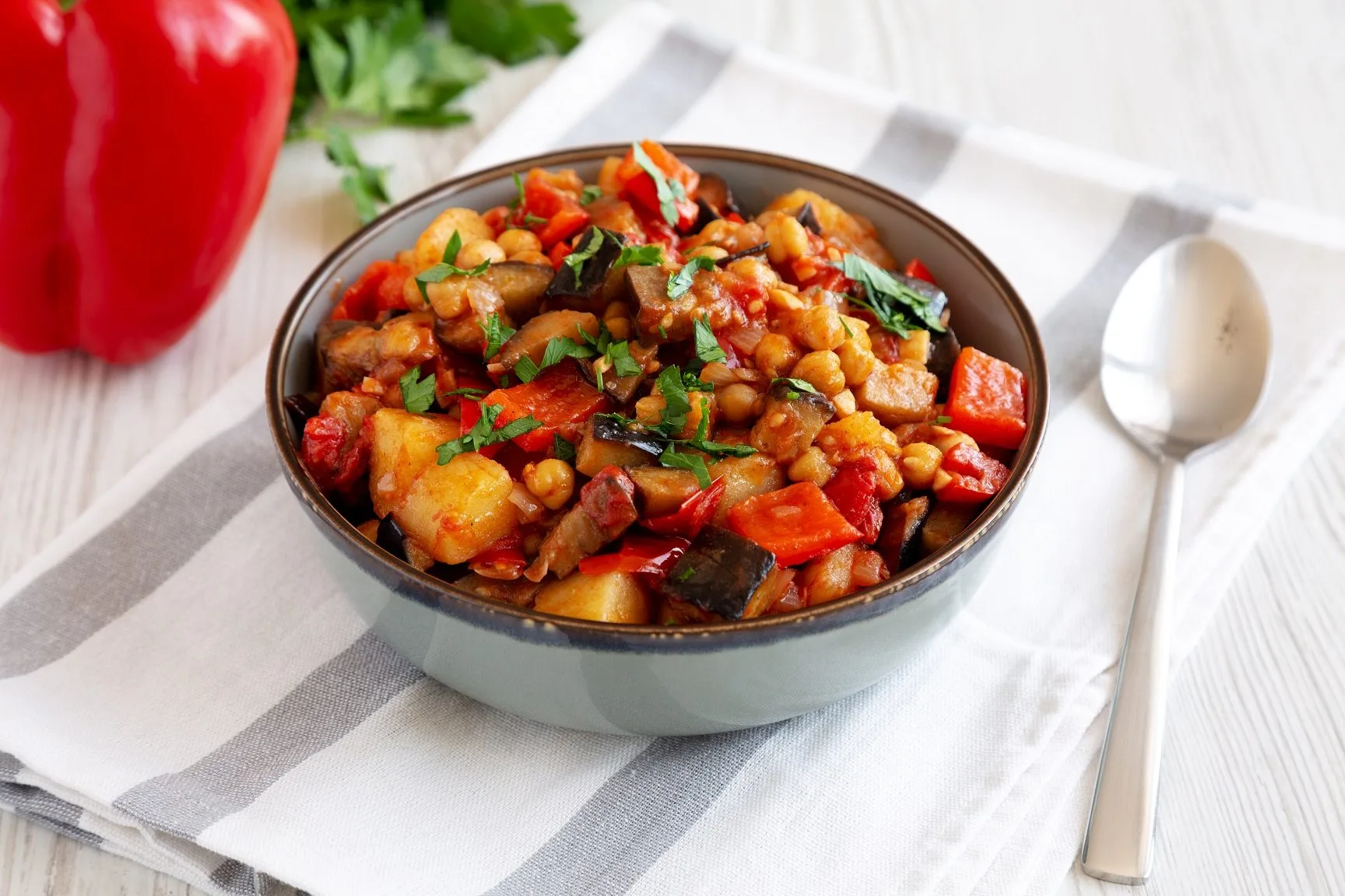 Homemade Eggplant Potato Tomato Stew With Parsley WLK5D2L